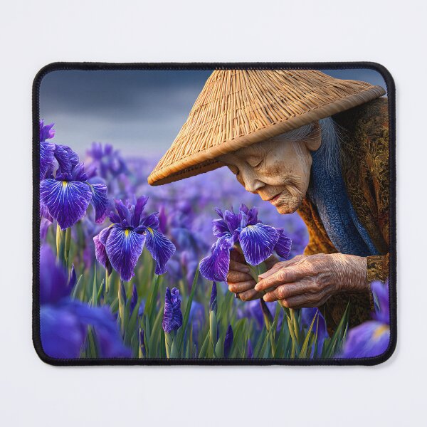 Item preview, Elderly Woman in Blooming Iris Field designed and sold by Artessie.