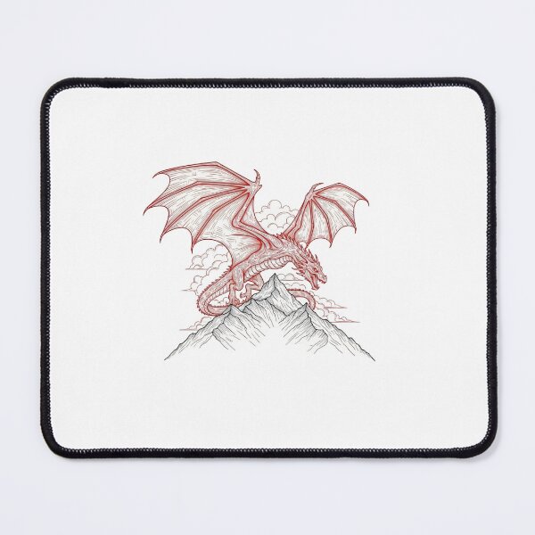 Item preview, Crimson Dragon Over the Peaks | Fantasy Mountain Line Art designed and sold by Fenay Designs.