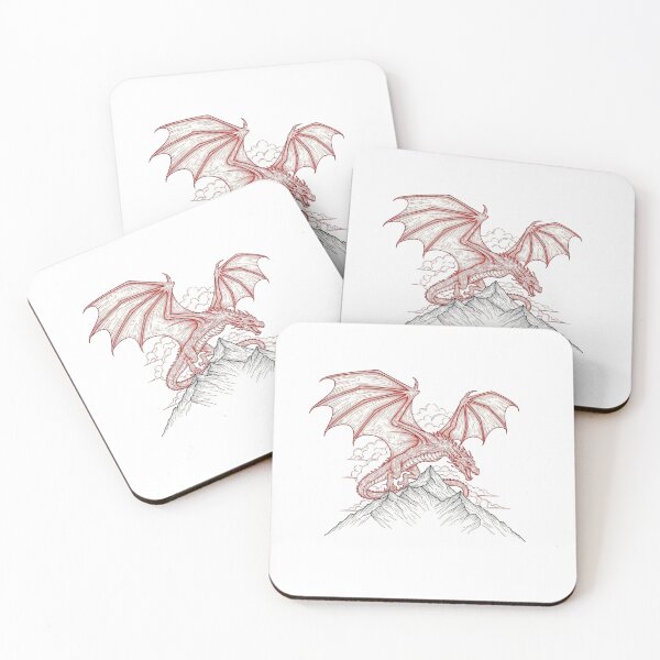 Item preview, Crimson Dragon Over the Peaks | Fantasy Mountain Line Art designed and sold by Fenay Designs.