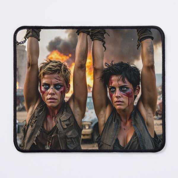 Item preview, Two captive fantasy post apocalyptic warrior women illustration designed and sold by Vintage Designs +.