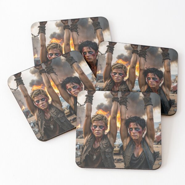 Item preview, Two captive fantasy post apocalyptic warrior women illustration designed and sold by Vintage Designs +.