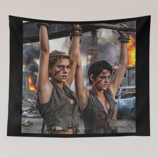 Item preview, Two captive fantasy post apocalyptic warrior women illustration designed and sold by Vintage Designs +.