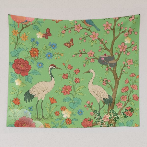 Item preview, Chinoiserie Garden with Cranes, Blossoms, and Lanterns – Oriental Vintage Floral Nature Pattern designed and sold by Sugar Wisdom .