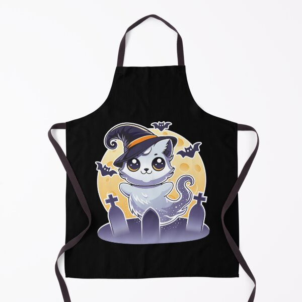 Item preview, Halloween Ghost Cat Flying with Witch's Hat Graveyard Bat Scene designed and sold by PawDrama.