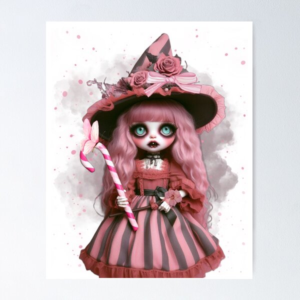 Item preview, Pastel Gothic Doll Witch – Creepy Cute Candy Cane Halloween Art designed and sold by Medeea Publishing.