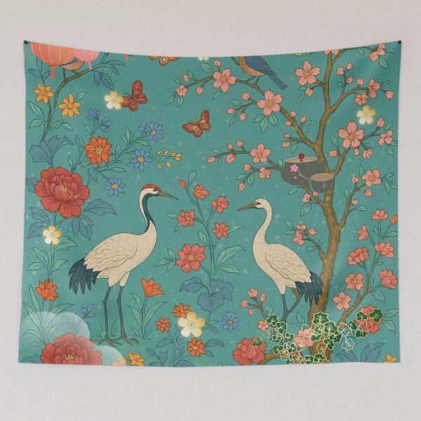 Item preview, Chinoiserie Garden with Cranes, Blossoms, and Lanterns – Oriental Vintage Floral Nature Pattern designed and sold by Sugar Wisdom .