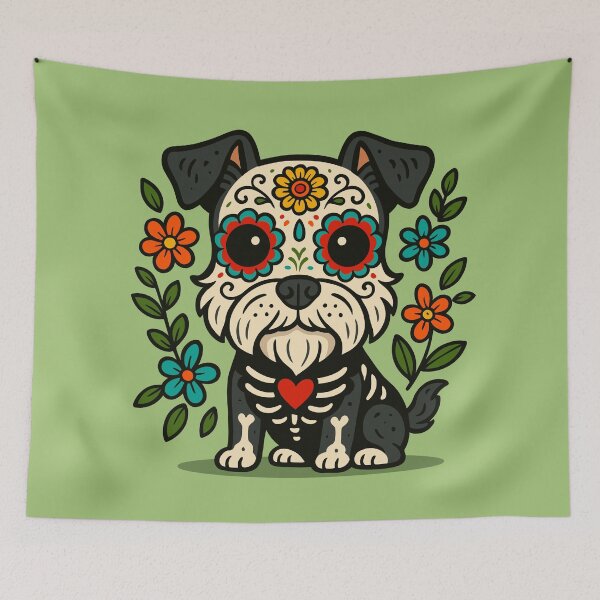 Item preview, Day of the Dead Miniature Schnauzer designed and sold by Ghost on Toast.