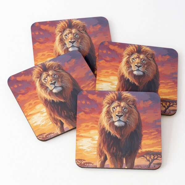 Item preview, Majestic Lion at Sunset – Regal Wildlife Oil Art Print designed and sold by WildInkFusion.