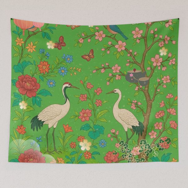 Item preview, Chinoiserie Garden with Cranes, Blossoms, and Lanterns – Oriental Vintage Floral Nature Pattern designed and sold by Sugar Wisdom .