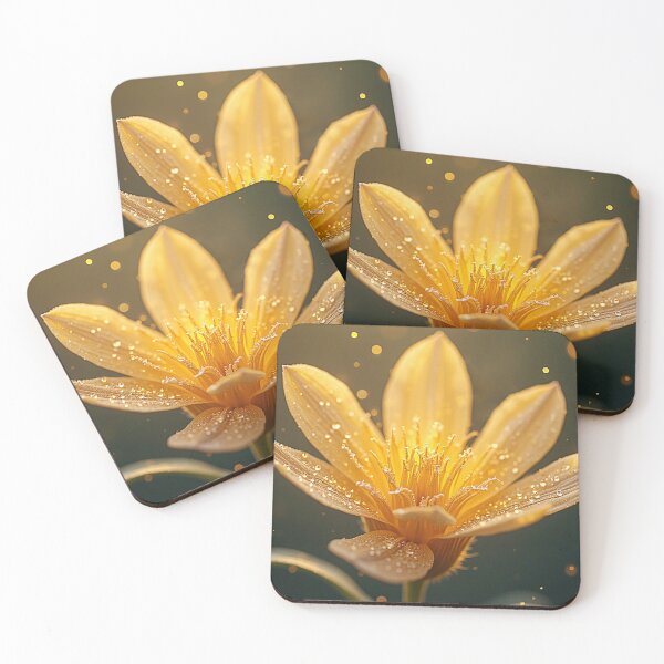 Item preview, Golden Flower Close-Up – Realistic Nature Photography with Dew Drops & Bokeh designed and sold by Floraphoria.