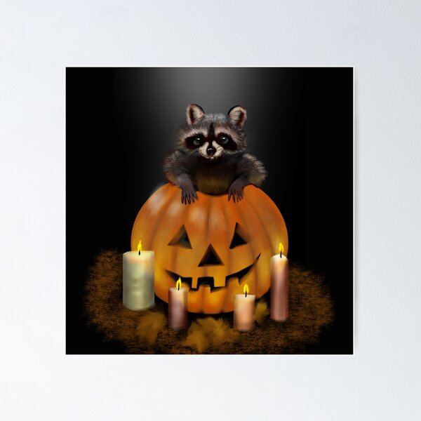 Item preview, Travesuras de Halloween: Mapache en una linterna de calabaza. Arte digital. designed and sold by springtempest.