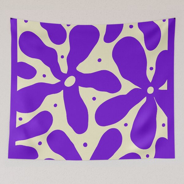 Item preview, Retro Matisse-Inspired Daisies – Purple on Beige-Grey designed and sold by EmeraldeaArt.