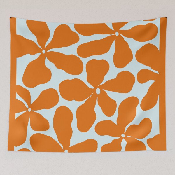 Item preview, Retro Matisse-Inspired Daisies – Orange on Beige-Grey designed and sold by EmeraldeaArt.
