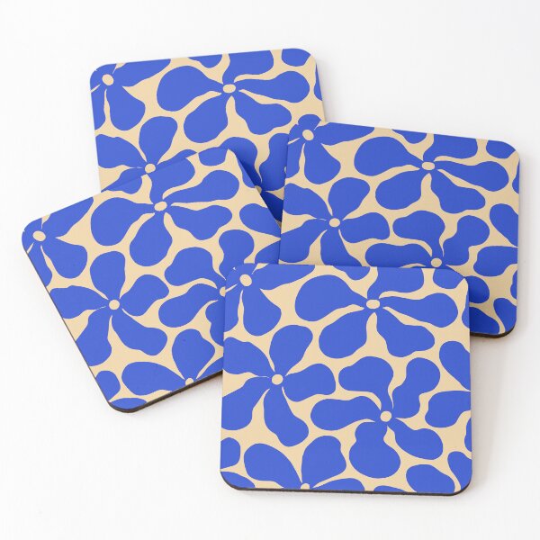 Item preview, Retro Matisse-Inspired Daisies – Blue on Beige designed and sold by EmeraldeaArt.