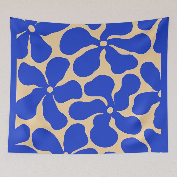 Item preview, Retro Matisse-Inspired Daisies – Blue on Beige designed and sold by EmeraldeaArt.