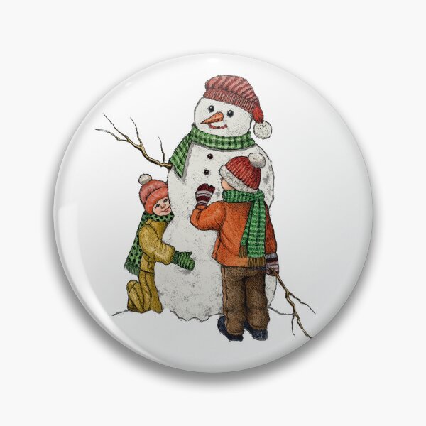 Item preview, Two Kids Building a SNOWMAN, Winter Scene, Drawing designed and sold by JoyfulWhimsy.