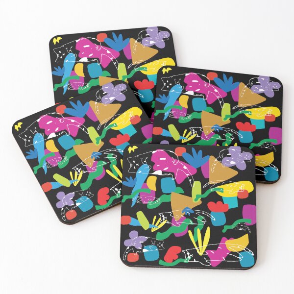 Item preview, Colorful Cats on Black – NASAMIN Studio Abstract Pattern designed and sold by nasaminstudio.