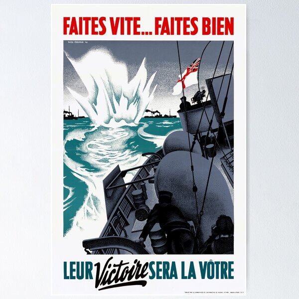 World War II Naval Propaganda Poster | Dynamic Maritime Scene by
