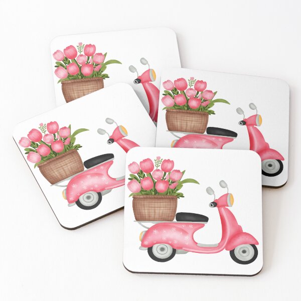 Item preview, Scooter with cute pink tulips designed and sold by makikung.
