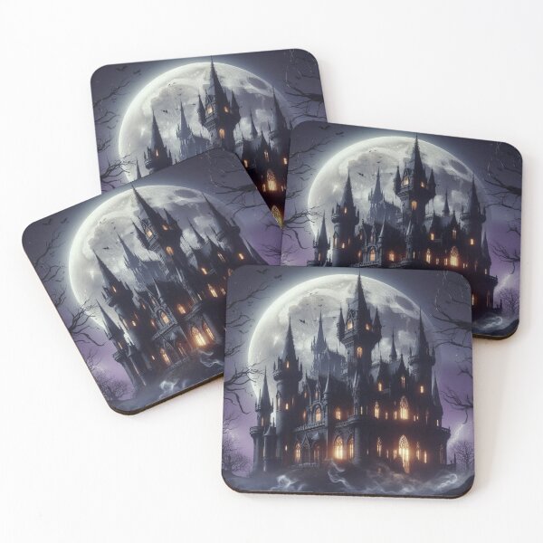 Item preview, Mystical Black Castle with Glowing Windows and Moon – Halloween Art designed and sold by SVT Abstract.