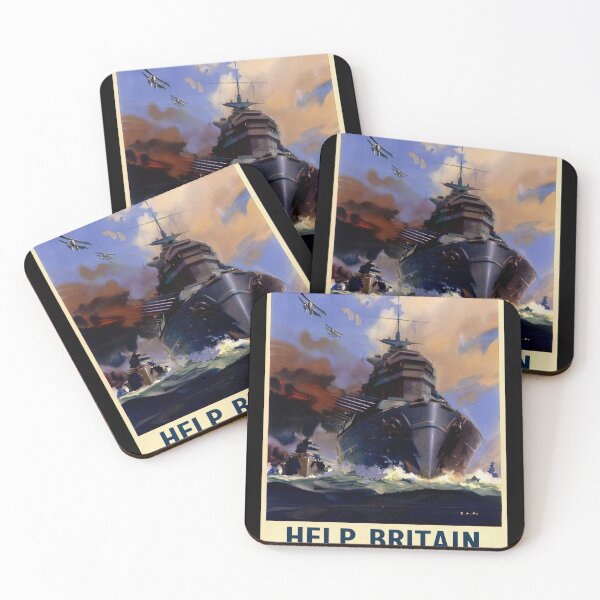 Item preview, WWII British Propaganda Poster | Powerful Battleship & Biplanes | Help Britain Finish the Job | Vintage Naval Art Print designed and sold by artofuniverse.