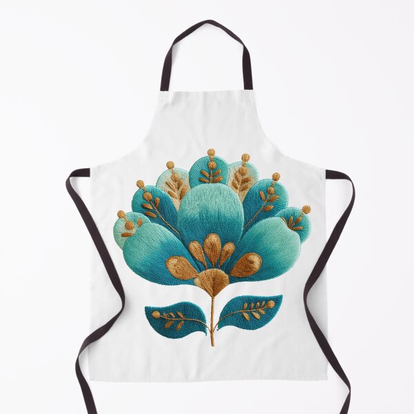 Item preview, Folk Art Flower Embroidery – Teal and Gold Stitch Botanical Boho Floral Art designed and sold by StickerHavenn.