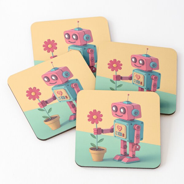 Item preview, Cute Retro Robot Holding Flower 80s Pop Design designed and sold by FluffyPeels.