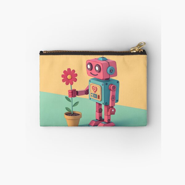 Item preview, Cute Retro Robot Holding Flower 80s Pop Design designed and sold by FluffyPeels.