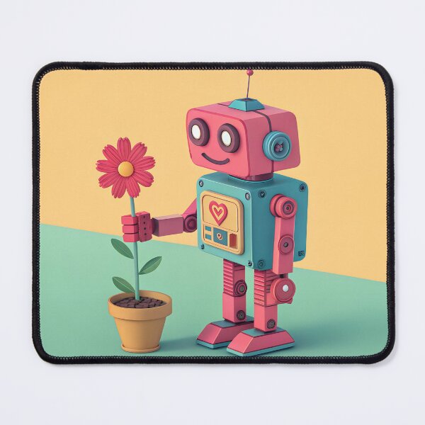 Item preview, Cute Retro Robot Holding Flower 80s Pop Design designed and sold by FluffyPeels.