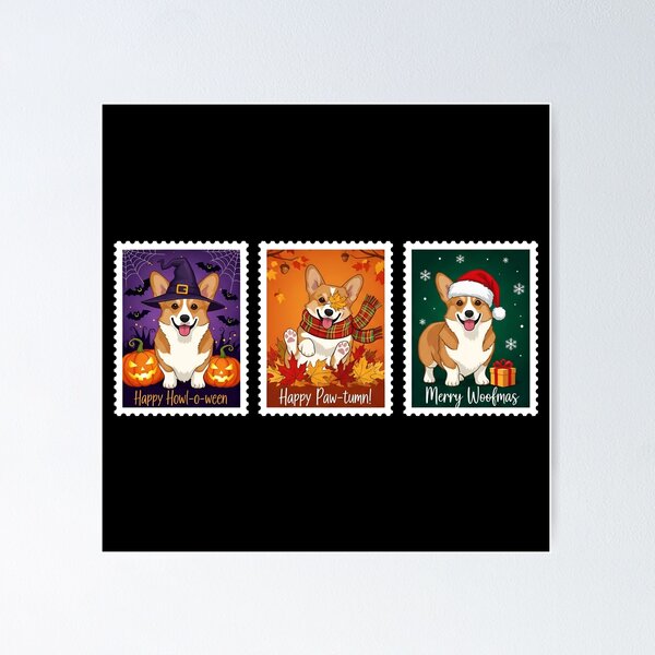 Item preview, Pembroke Welsh Corgi Holiday Stamps – Halloween, Fall, Christmas Dog Art designed and sold by The Real Life Symphony.