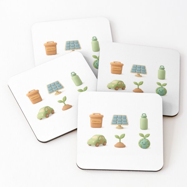 Item preview, Eco icon set with compost bin, solar panel, water bottle, car, plant, and Earth, AI Generated designed and sold by dvoevnore.