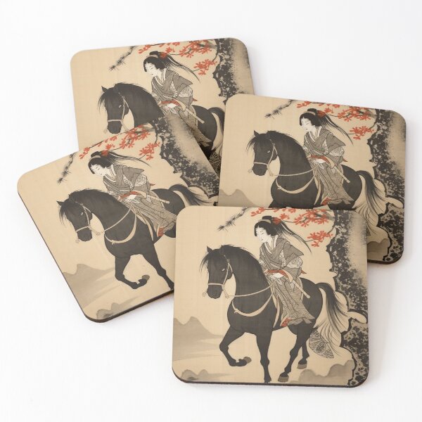 Item preview, Woman in Kimono Riding On A Horse, Chinese Painting, Girl On A Horse, Sakura Tree, Japan Wall Art, Japanese Woman Print, Vintage Kimono Art designed and sold by SavageVision.