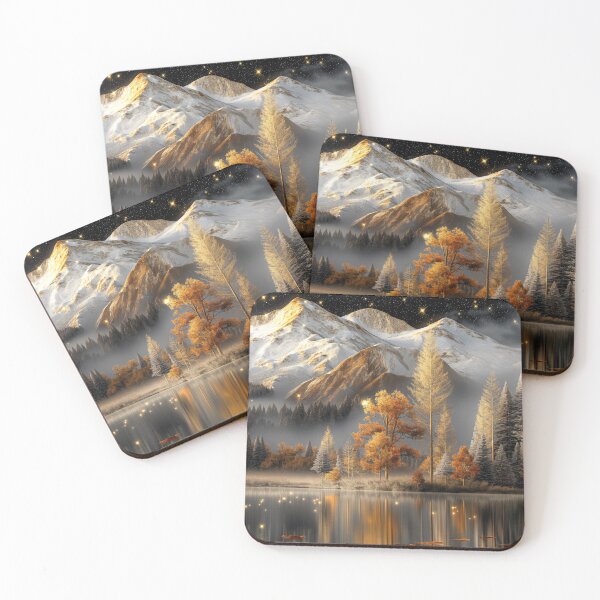 Item preview, Autumn Mountain Scenery at Night – Snow-capped Mountains and Lake Reflection Landscape Art designed and sold by MargaretWiktor.