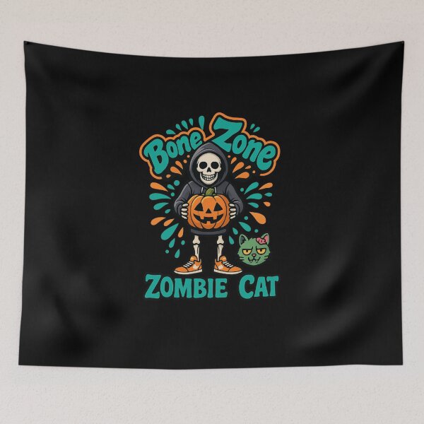 Item preview, Bone Zone Zombie Cat Halloween Skeleton Pumpkin T-Shirt designed and sold by Trendora Studio.