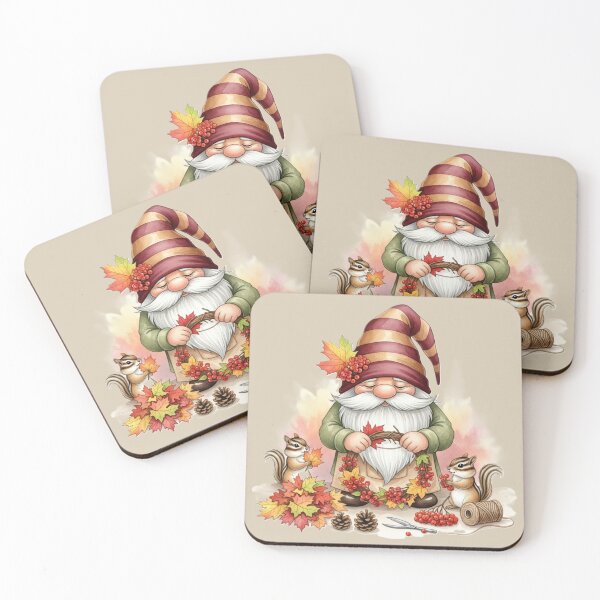 Item preview, Crafting Gnome & Chipmunks – Cozy Autumn Leaves, Forest Critters & Berry Design designed and sold by InkwildStudio.