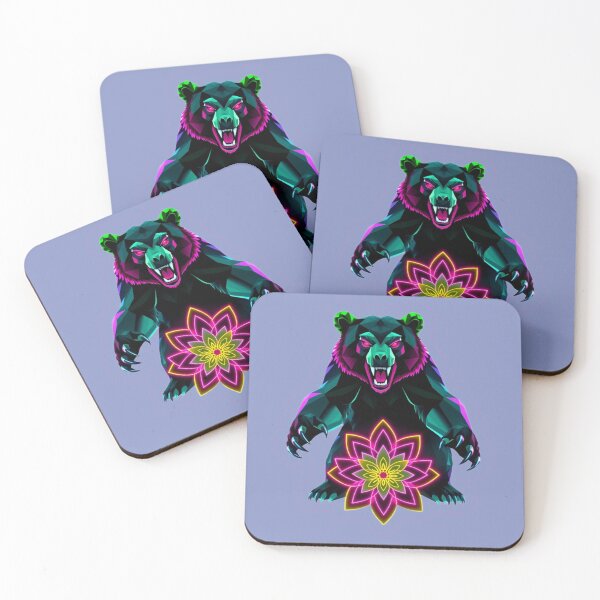Item preview, Neon Geometric Bear – Vibrant Green and Pink Wildlife with Neon Flower” designed and sold by Naturalite19.