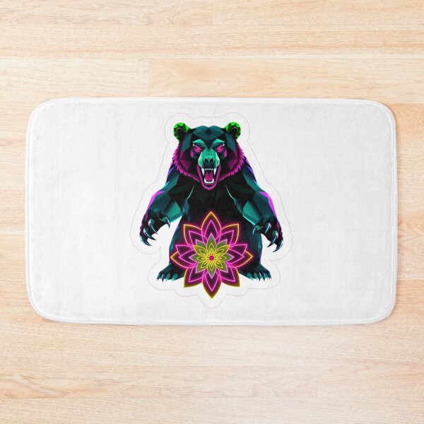 Item preview, Neon Geometric Bear – Vibrant Green and Pink Wildlife with Neon Flower” designed and sold by Naturalite19.