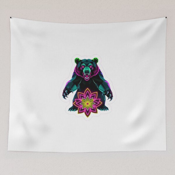 Item preview, Neon Geometric Bear – Vibrant Green and Pink Wildlife with Neon Flower” designed and sold by Naturalite19.