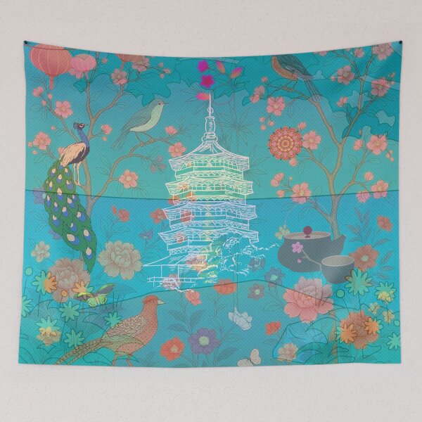 Item preview, Chinoiserie Garden — Whispers of the Eternal Pagoda (Oriental Peacock Dreamscape) designed and sold by Sugar Wisdom .