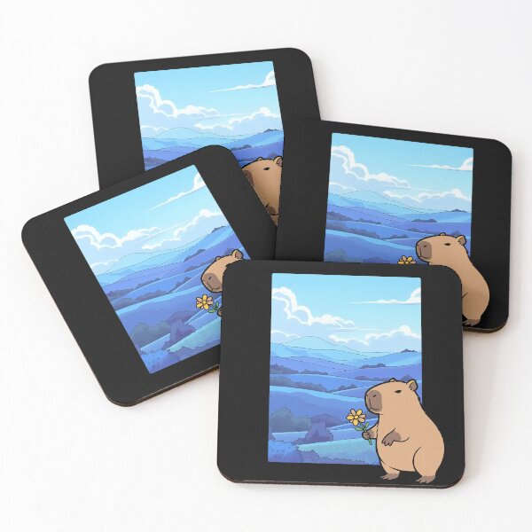 Item preview, Cute Capybara with Flower – Wholesome Animal Art in Blue Mountain Landscape designed and sold by 9morethan9®.