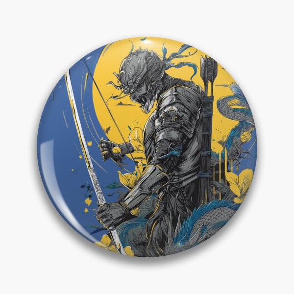 Artikelvorschau, Drachen Ninja mit Bogen und gelben wie blauen Blumen entworfen und verkauft von Oni-Pixels.