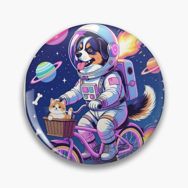 Item preview, Astronaut Dog Riding Bicycle with Cat and Donut designed and sold by Cherry Peony.