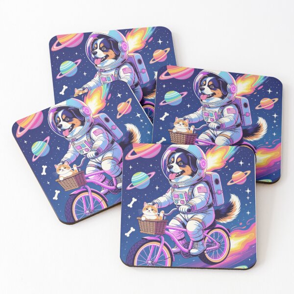 Item preview, Astronaut Dog Riding Bicycle with Cat and Donut designed and sold by Cherry Peony.