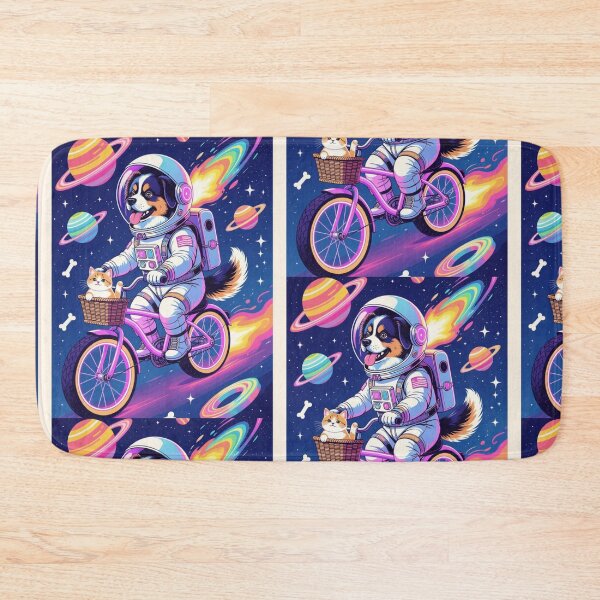 Item preview, Astronaut Dog Riding Bicycle with Cat and Donut designed and sold by Cherry Peony.
