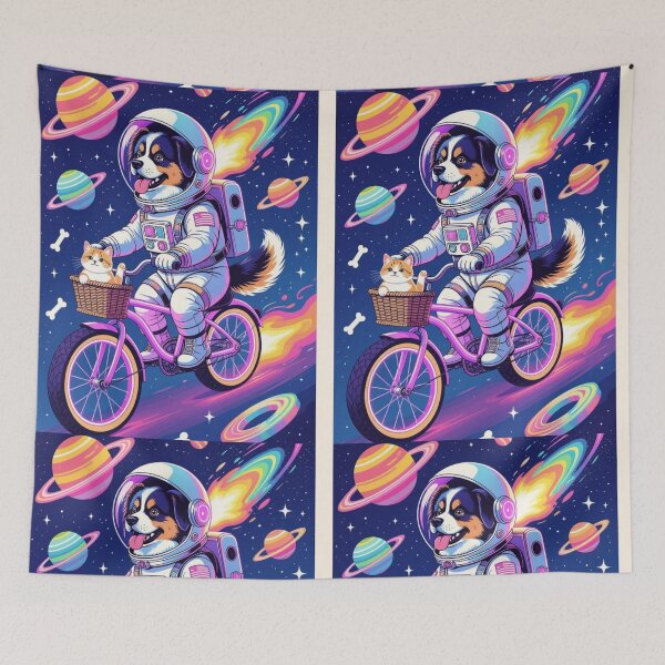 Item preview, Astronaut Dog Riding Bicycle with Cat and Donut designed and sold by Cherry Peony.