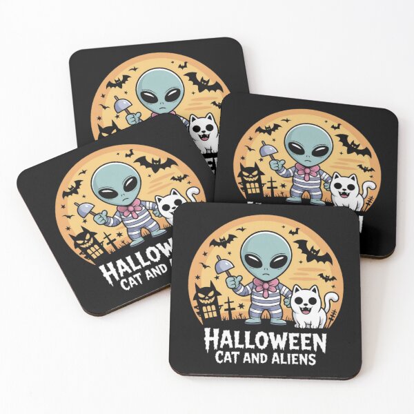 Item preview, Creepy Alien Halloween with Cat and Graveyard designed and sold by ALL ART .