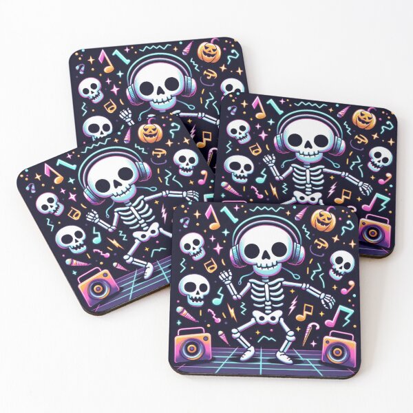 Item preview, Dancing Neon Skeleton – Cute Halloween Party Art with Headphones & Glow Vibes designed and sold by Medeea Publishing.