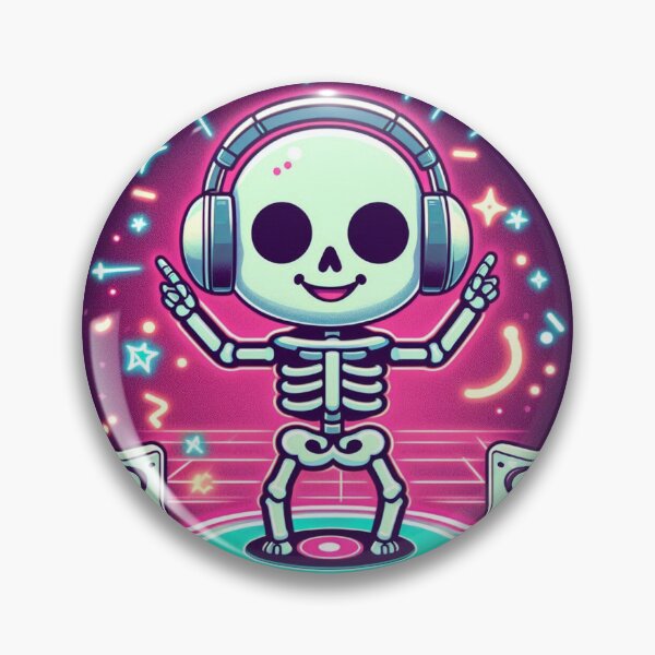 Item preview, Neon Party Skeleton – Cute Halloween Dance Art with Headphones and Glow Lights designed and sold by Medeea Publishing.