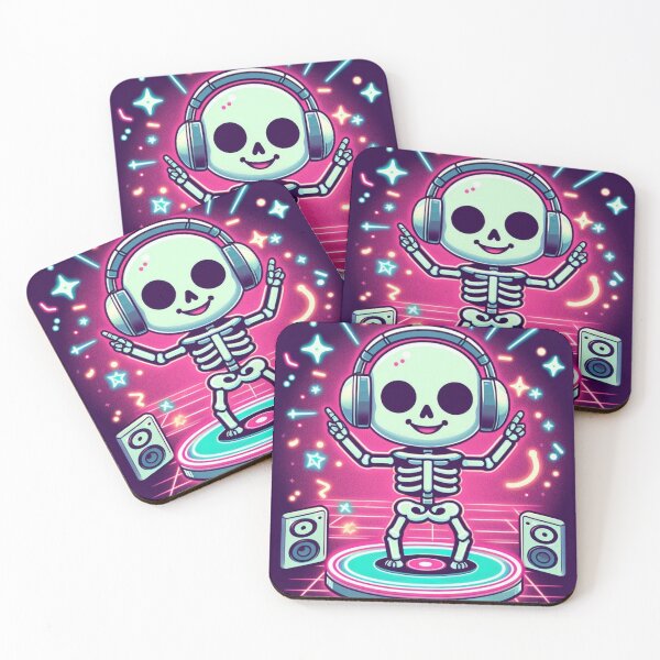 Item preview, Neon Party Skeleton – Cute Halloween Dance Art with Headphones and Glow Lights designed and sold by Medeea Publishing.