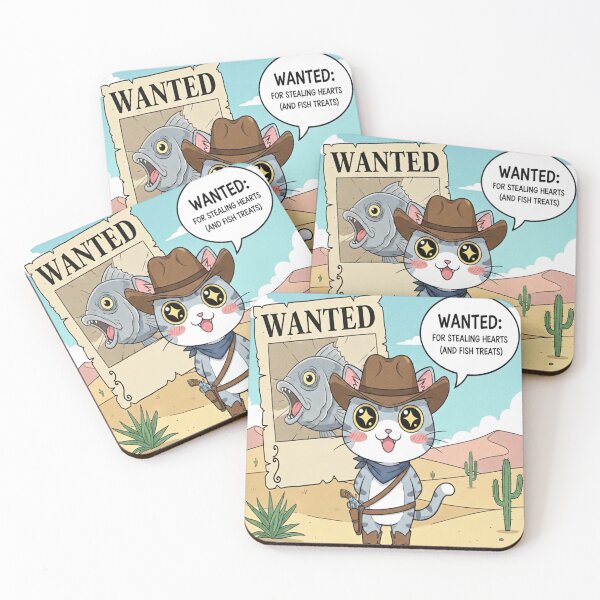 Item preview, Goofy Cowboy Anime Cat Kawaii Chibi Western Cat Wanted Poster Design designed and sold by Neko-Doodle-co.
